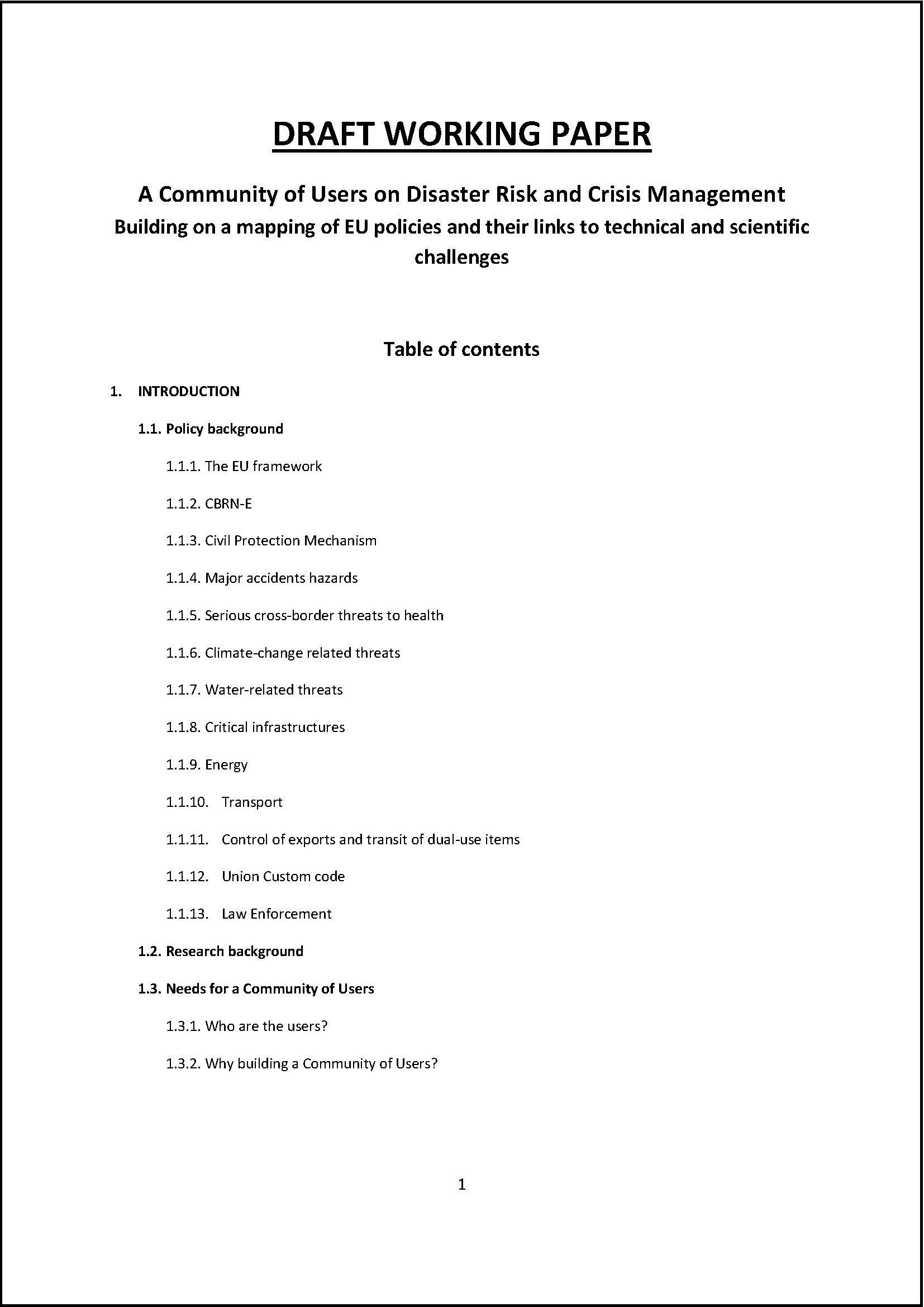 Working paper Community of Users